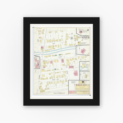Old map wall art mockup — black gallery frame with white mat — Sanborn Fire Insurance Map from Newcomerstown, Tuscarawas County, Ohio (1907), Sheet #0003