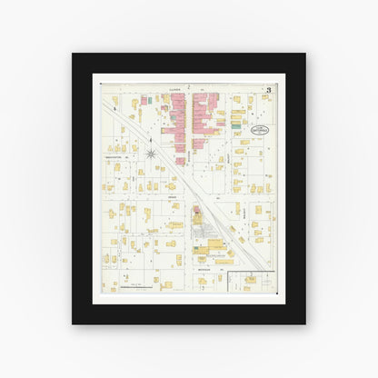 Old map wall art mockup — black gallery frame with white mat — Sanborn Fire Insurance Map from Carterville, Williamson County, Illinois (1906), Sheet #0003