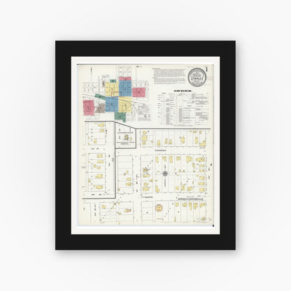 Old map wall art mockup — black gallery frame with white mat — Sanborn Fire Insurance Map from Staples, Todd County, Minnesota (1909) - Complete Map Set