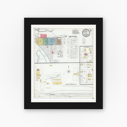 Old map wall art mockup — black gallery frame with white mat — Sanborn Fire Insurance Map from Keithsburg, Mercer County, Illinois (1900) - Complete Map Set