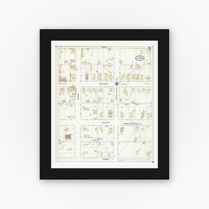 Old map wall art mockup — black gallery frame with white mat — Sanborn Fire Insurance Map from Clayton, Adams County, Illinois (1910), Sheet #0003