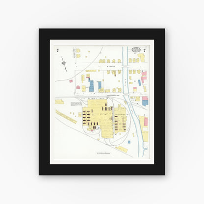 Old map wall art mockup — black gallery frame with white mat — Sanborn Fire Insurance Map from Danville, Montour County, Pennsylvania (1930), Sheet #0007