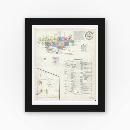 Old map wall art mockup — black gallery frame with white mat — Sanborn Fire Insurance Map from Logan, Hocking County, Ohio (1914), Sheet #0001