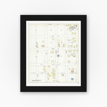 Old map wall art mockup — black gallery frame with white mat — Sanborn Fire Insurance Map from Waynesburg, Greene County, Pennsylvania (1908), Sheet #0002
