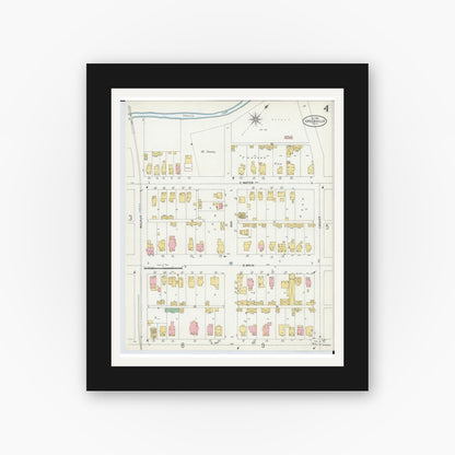 Old map wall art mockup — black gallery frame with white mat — Sanborn Fire Insurance Map from Greenville, Darke County, Ohio (1898), Sheet #0004