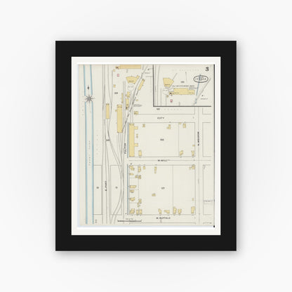 Old map wall art mockup — black gallery frame with white mat — Sanborn Fire Insurance Map from Ithaca, Tompkins County, New York (1893) - Complete Map Set