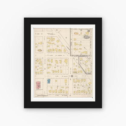 Old map wall art mockup — black gallery frame with white mat — Sanborn Fire Insurance Map from Escanaba, Delta County, Michigan (1921), Sheet #0019