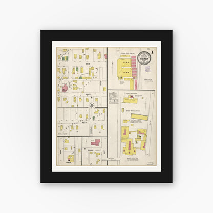 Old map wall art mockup — black gallery frame with white mat — Sanborn Fire Insurance Map from Arcadia, Hamilton County, Indiana (1902), Sheet #0001