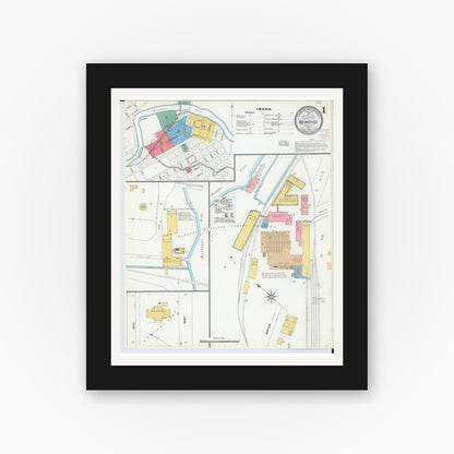 Old map wall art mockup — black gallery frame with white mat — Sanborn Fire Insurance Map from Newaygo, Newaygo County, Michigan (1904) - Complete Map Set