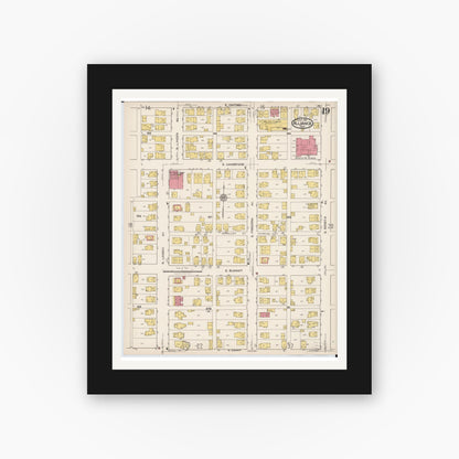 Old map wall art mockup — black gallery frame with white mat — Sanborn Fire Insurance Map from Alliance, Stark County, Ohio (1921), Sheet #0019