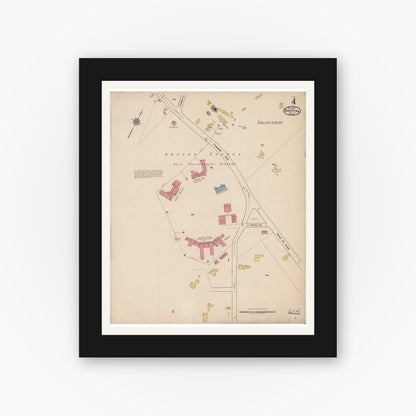 Old map wall art mockup — black gallery frame with white mat — Sanborn Fire Insurance Map from Groton, Middlesex County, Massachusetts (1921), Sheet #0004