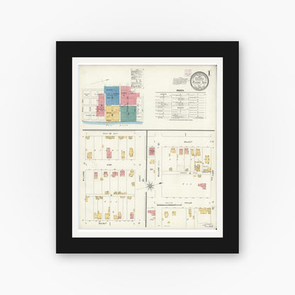 Old map wall art mockup — black gallery frame with white mat — Sanborn Fire Insurance Map from Rising Sun, Ohio County, Indiana (1906) - Complete Map Set