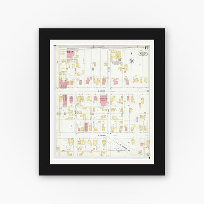 Old map wall art mockup — black gallery frame with white mat — Sanborn Fire Insurance Map from Marion, Marion County, Ohio (1900), Sheet #0017