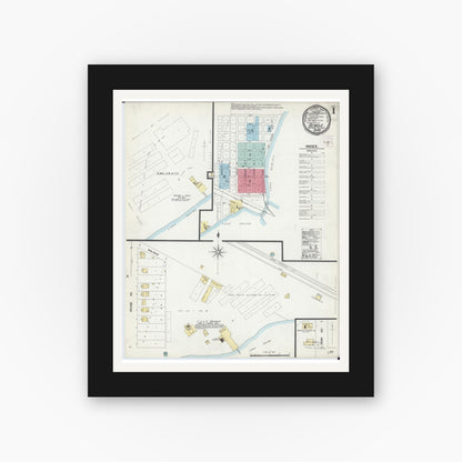 Old map wall art mockup — black gallery frame with white mat — Sanborn Fire Insurance Map from Bemidji, Beltrami County, Minnesota (1900) - Complete Map Set