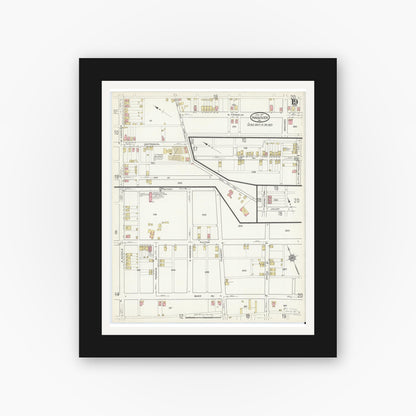 Old map wall art mockup — black gallery frame with white mat — Sanborn Fire Insurance Map from Hanover, York County, Pennsylvania (1917), Sheet #0019