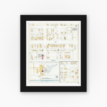 Old map wall art mockup — black gallery frame with white mat — Sanborn Fire Insurance Map from Mound City, Pulaski County, Illinois (1900), Sheet #0004