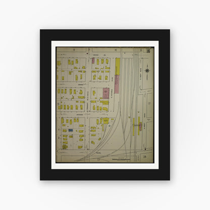 Old map wall art mockup — black gallery frame with white mat — Sanborn Fire Insurance Map from Kenosha, Kenosha County, Wisconsin. (1918), Sheet 20