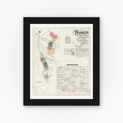 Old map wall art mockup — black gallery frame with white mat — Sanborn Fire Insurance Map from Falmouth, Barnstable County, Massachusetts (1923) - Complete Map Set