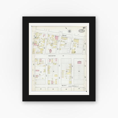 Old map wall art mockup — black gallery frame with white mat — Sanborn Fire Insurance Map from Cairo, Alexander County, Illinois (1891), Sheet #0010