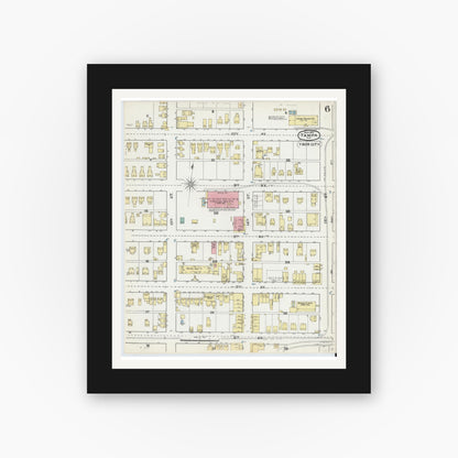 Old map wall art mockup — black gallery frame with white mat — Sanborn Fire Insurance Map from Tampa, Hillsborough County, Florida (1892), Sheet #0006