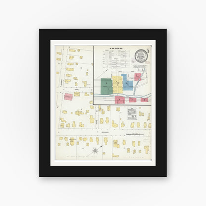 Old map wall art mockup — black gallery frame with white mat — Sanborn Fire Insurance Map from Greene, Chenango County, New York (1903) - Complete Map Set