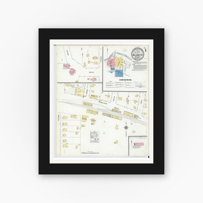 Old map wall art mockup — black gallery frame with white mat — Sanborn Fire Insurance Map from Williamston, Ingham County, Michigan (1910), Sheet #0001