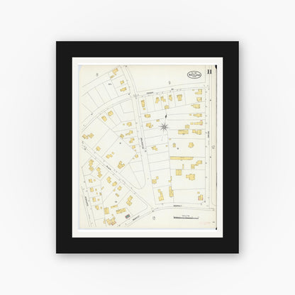 Old map wall art mockup — black gallery frame with white mat — Sanborn Fire Insurance Map from Rockland, Plymouth County, Massachusetts (1906), Sheet #0011