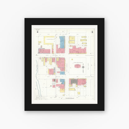 Old map wall art mockup — black gallery frame with white mat — Sanborn Fire Insurance Map from Snyder, Scurry County, Texas (1936), Sheet #0002