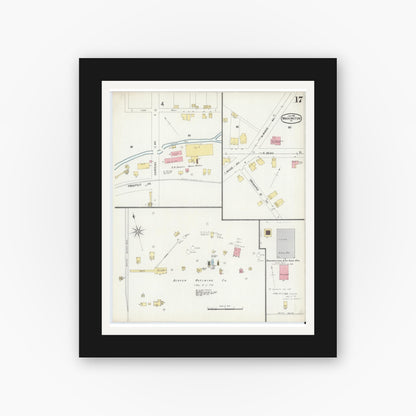 Old map wall art mockup — black gallery frame with white mat — Sanborn Fire Insurance Map from Washington, Washington County, Pennsylvania (1896), Sheet #0017