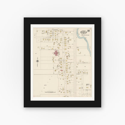 Old map wall art mockup — black gallery frame with white mat — Sanborn Fire Insurance Map from Gainesville, Cooke County, Texas (1922), Sheet #0018