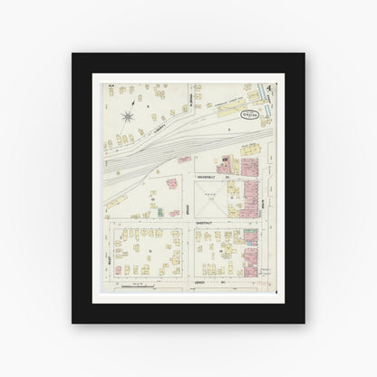 Old map wall art mockup — black gallery frame with white mat — Sanborn Fire Insurance Map from Oneida, Madison County, New York (1890), Sheet #0004