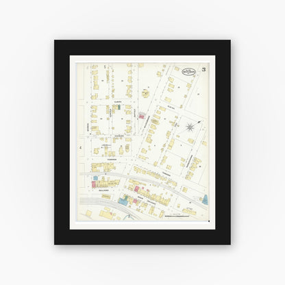 Old map wall art mockup — black gallery frame with white mat — Sanborn Fire Insurance Map from White Haven, Luzerne County, Pennsylvania (1908), Sheet #0003