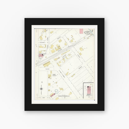 Old map wall art mockup — black gallery frame with white mat — Sanborn Fire Insurance Map from Carmi, White County, Illinois (1912), Sheet #0007