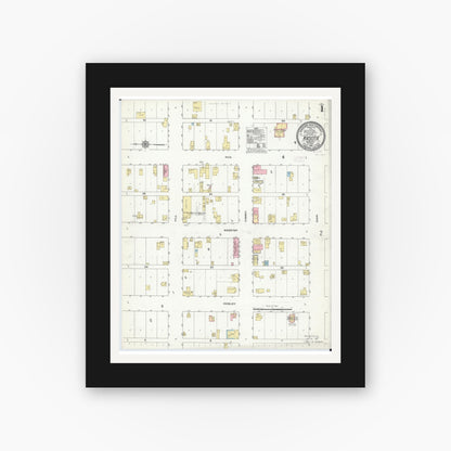Old map wall art mockup — black gallery frame with white mat — Sanborn Fire Insurance Map from Kasota, Le Sueur County, Minnesota (1910), Sheet #0001