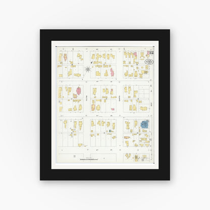 Old map wall art mockup — black gallery frame with white mat — Sanborn Fire Insurance Map from Red Wing, Goodhue County, Minnesota (1902), Sheet #0012