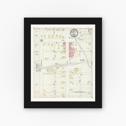 Old map wall art mockup — black gallery frame with white mat — Sanborn Fire Insurance Map from Sidney, Champaign County, Illinois (1898), Sheet #0001