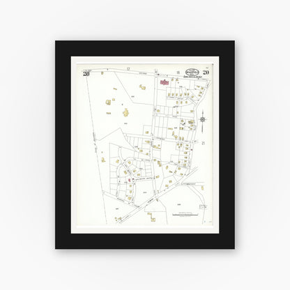 Old map wall art mockup — black gallery frame with white mat — Sanborn Fire Insurance Map from Wakefield, Middlesex County, Massachusetts (1923), Sheet #0020
