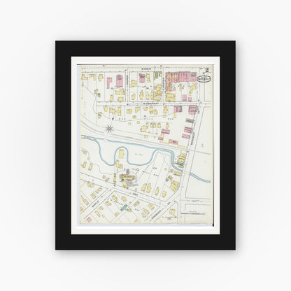 Old map wall art mockup — black gallery frame with white mat — Sanborn Fire Insurance Map from Norwalk, Huron County, Ohio (1893), Sheet #0002