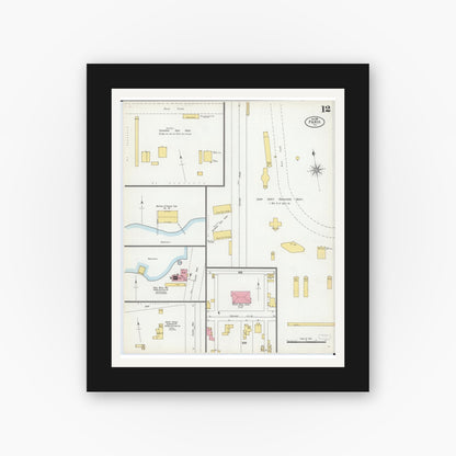 Old map wall art mockup — black gallery frame with white mat — Sanborn Fire Insurance Map from Paris, Edgar County, Illinois (1900), Sheet #0012