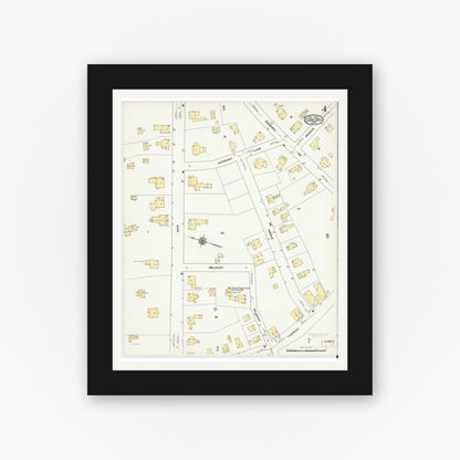 Old map wall art mockup — black gallery frame with white mat — Sanborn Fire Insurance Map from Concord, Middlesex County, Massachusetts (1909), Sheet #0004