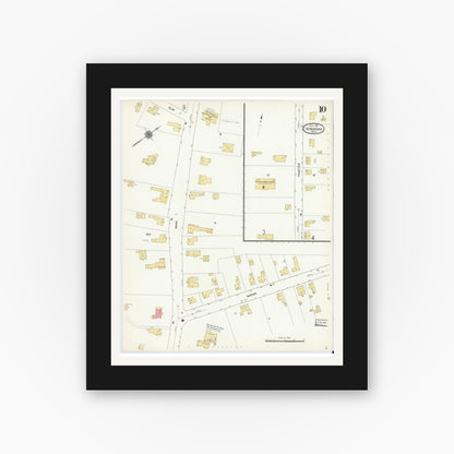 Old map wall art mockup — black gallery frame with white mat — Sanborn Fire Insurance Map from Hingham, Plymouth County, Massachusetts (1911), Sheet #0010