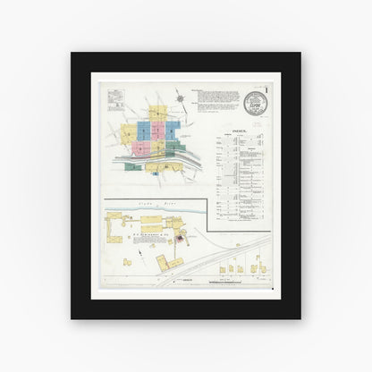 Old map wall art mockup — black gallery frame with white mat — Sanborn Fire Insurance Map from Clyde, Wayne County, New York (1912) - Complete Map Set