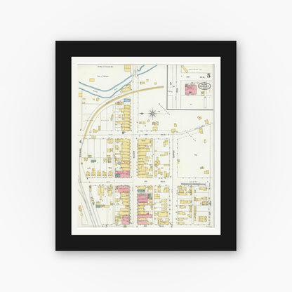 Old map wall art mockup — black gallery frame with white mat — Sanborn Fire Insurance Map from Hurley, Iron County, Wisconsin (1905), Sheet #0005