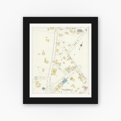 Old map wall art mockup — black gallery frame with white mat — Sanborn Fire Insurance Map from Monson, Hampden County, Massachusetts (1918), Sheet #0007
