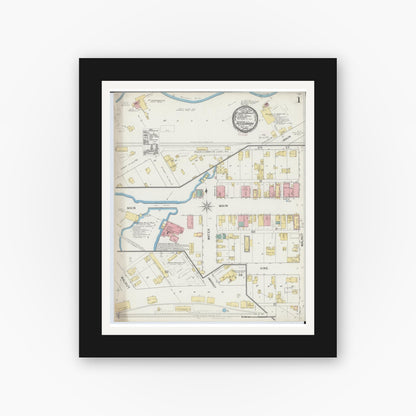 Old map wall art mockup — black gallery frame with white mat — Sanborn Fire Insurance Map from Reedsburg, Sauk County, Wisconsin (1892) - Complete Map Set