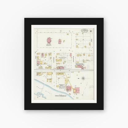 Old map wall art mockup — black gallery frame with white mat — Sanborn Fire Insurance Map from Jefferson, Jefferson County, Wisconsin (1898), Sheet #0004