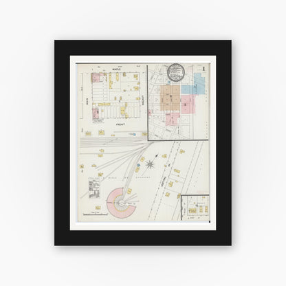 Old map wall art mockup — black gallery frame with white mat — Sanborn Fire Insurance Map from Slater, Saline County, Missouri (1890) - Complete Map Set