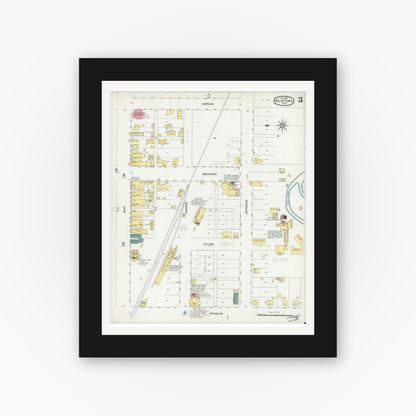 Old map wall art mockup — black gallery frame with white mat — Sanborn Fire Insurance Map from Mentone, Kosciusko County, Indiana (1901), Sheet #0003