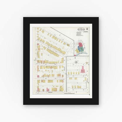Old map wall art mockup — black gallery frame with white mat — Sanborn Fire Insurance Map from Turtle Creek Valley, Allegheny County, Pennsylvania (1906), Sheet #0002