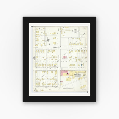Old map wall art mockup — black gallery frame with white mat — Sanborn Fire Insurance Map from Circleville, Pickaway County, Ohio (1914), Sheet #0021
